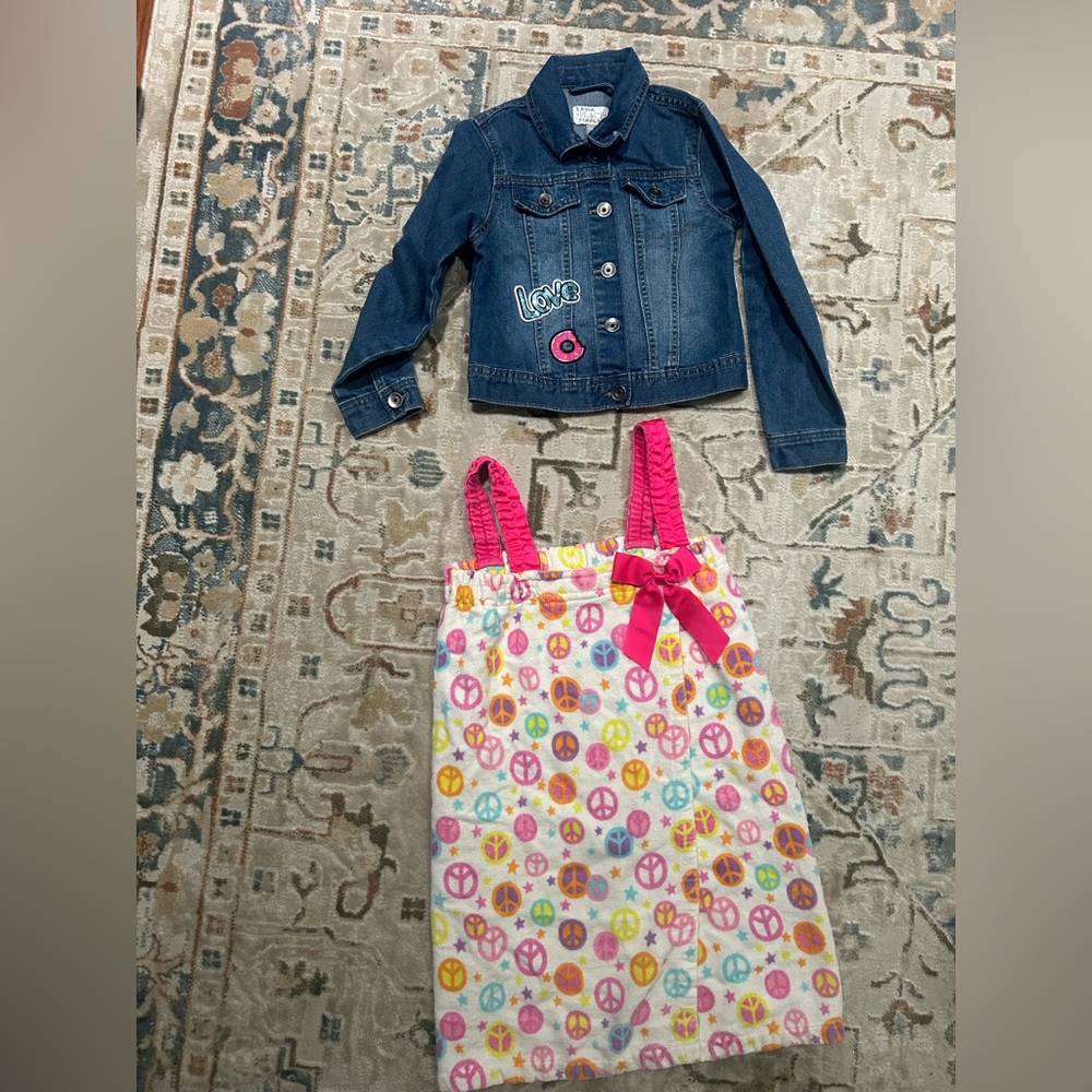 The Children's Place Denim Jacket and Peace Sign swim cover up size s/m